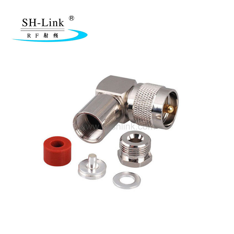 Right angle UHF male connector for LMR400